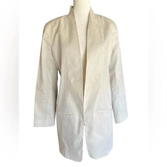 EILEEN FISHER Cream Open-Front Longline Coat Jacket Sz 10 Minimalist Italian - Picture 1 of 11